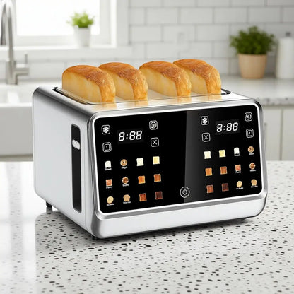 4 Slice Touchscreen Smart Digital Toaster, Memory Function, Single-Slot, 1800W, Wide Slots for Bagels, Bread, Stainless Steel