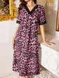 V-Neck Lace Trim Leopard Print Short Sleeve Women Nightgown