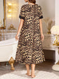 V-Neck Lace Trim Leopard Print Short Sleeve Women Nightgown