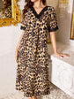 V-Neck Lace Trim Leopard Print Short Sleeve Women Nightgown