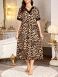 V-Neck Lace Trim Leopard Print Short Sleeve Women Nightgown